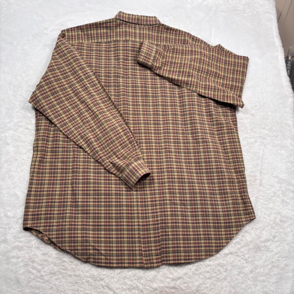 Ralph Lauren Button Shirt Mens 3XL TALL Tan Green Plaid Long Sleeve PONY Preppy - Picture 4 of 10